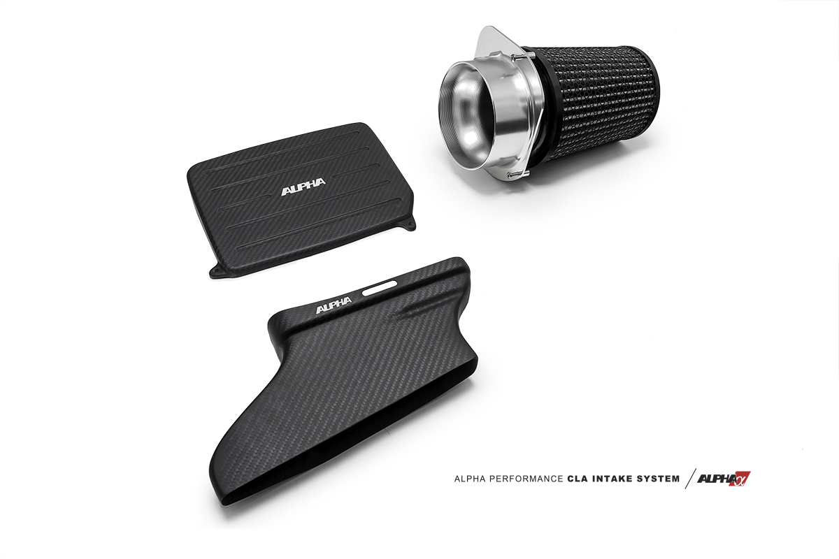 The full Alpha CLA intake system includes a dry filter, carbon fiber lid, and carbon fiber inlet.