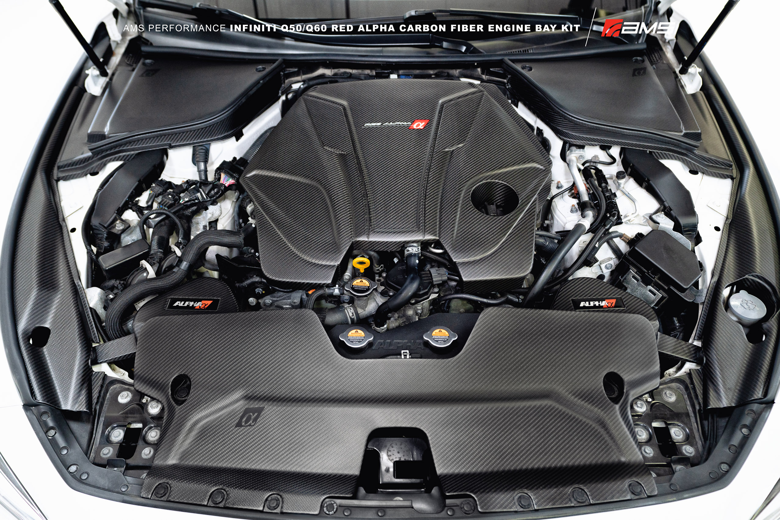 AMS Performance Infiniti Q50 / Q60 Red Alpha Matte Carbon Rear Engine Bay Cover Set AMS