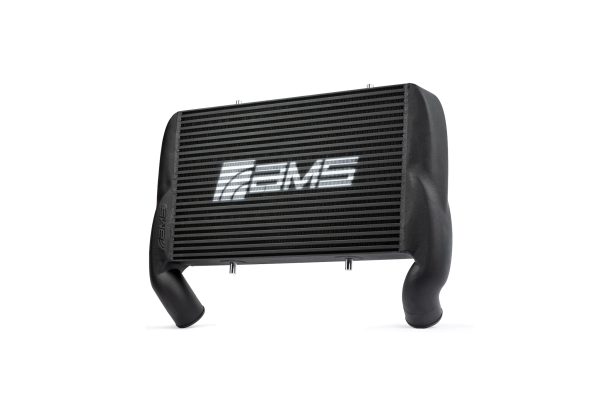 AMS F150 High Mount Intercooler in black powder coat with AMS logo