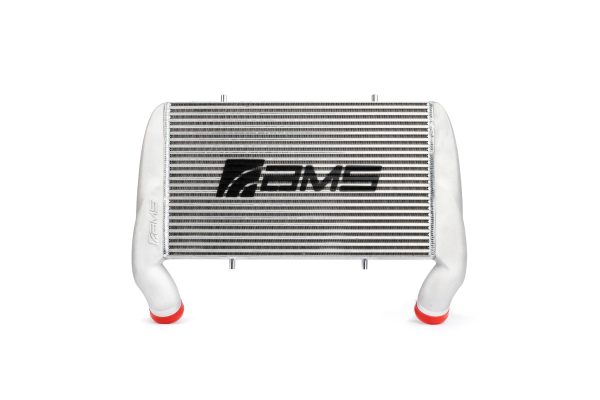 AMS F150 High Mount Intercooler in silver with AMS logo, front view