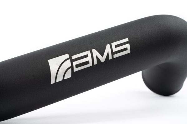 AMS F150 charge pipe in black powder coat with AMS logo